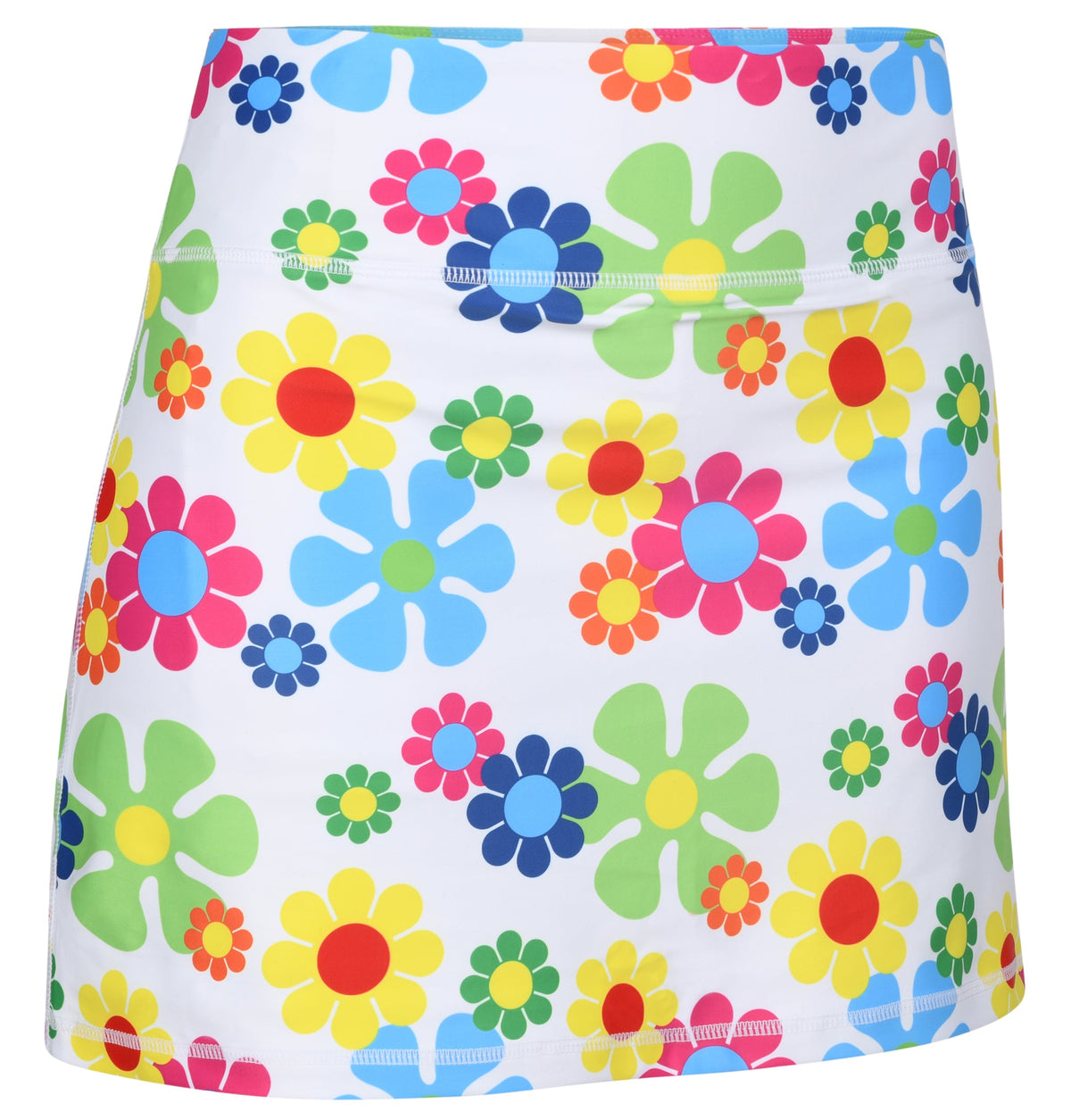 ReadyGOLF Flower Power women’s golf skort with multicolor retro-style flowers