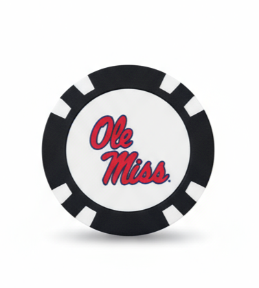 Black and white circular design with 'Ole Miss' text on a white background