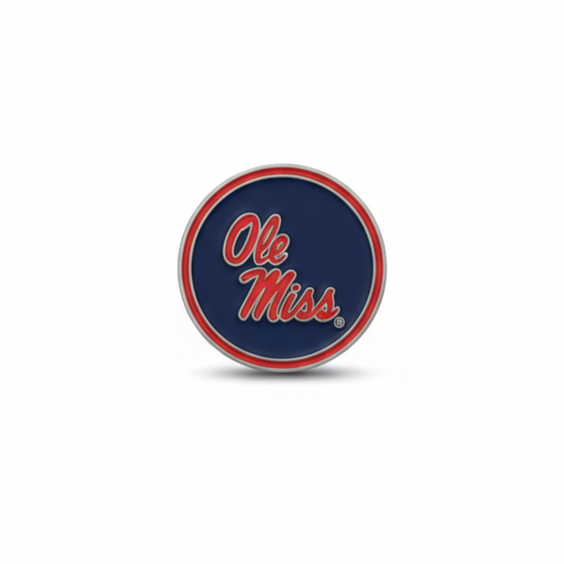 Round logo with 'Ole Miss' text on a white background