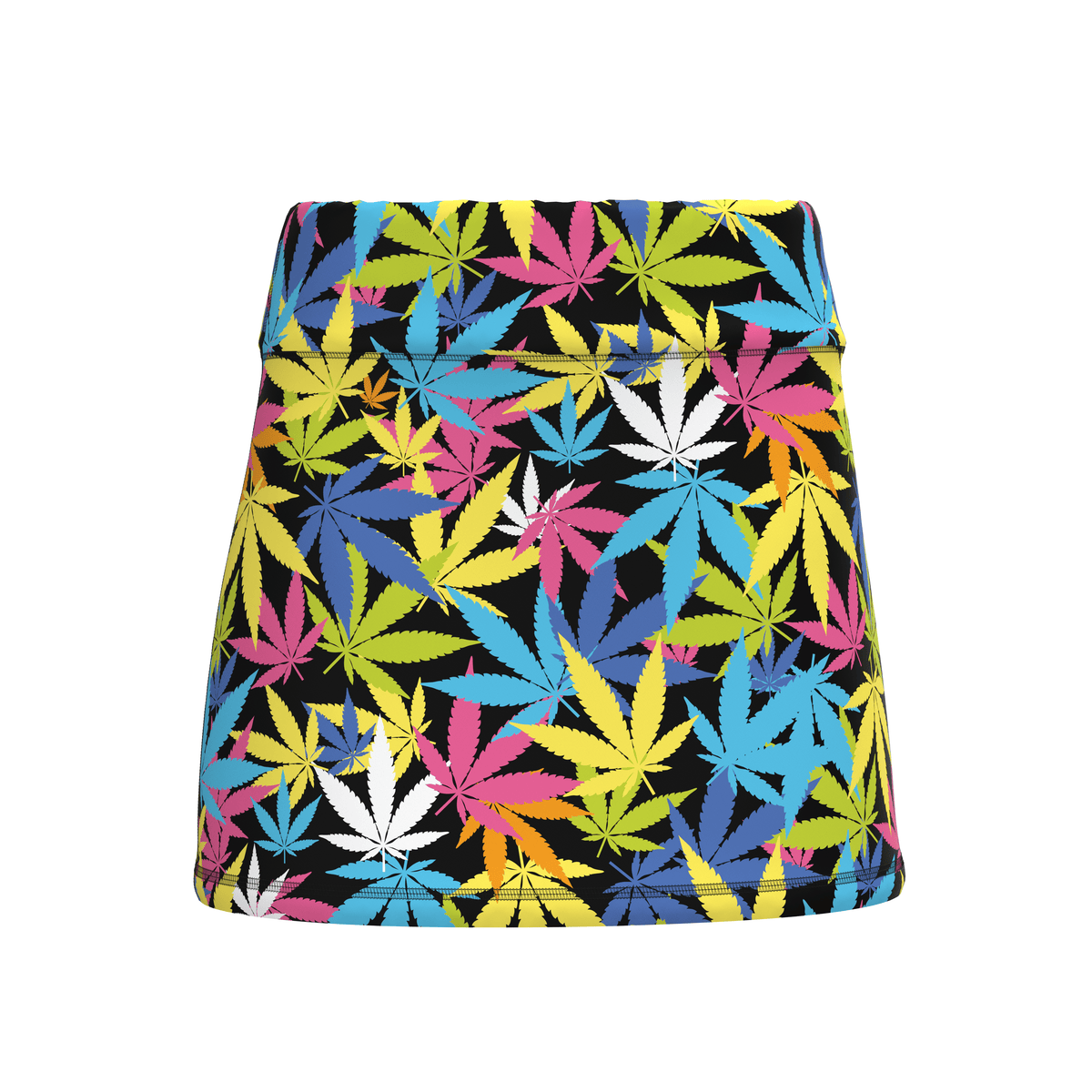 ReadyGOLF Weed women’s golf skort with multicolor cannabis leaves