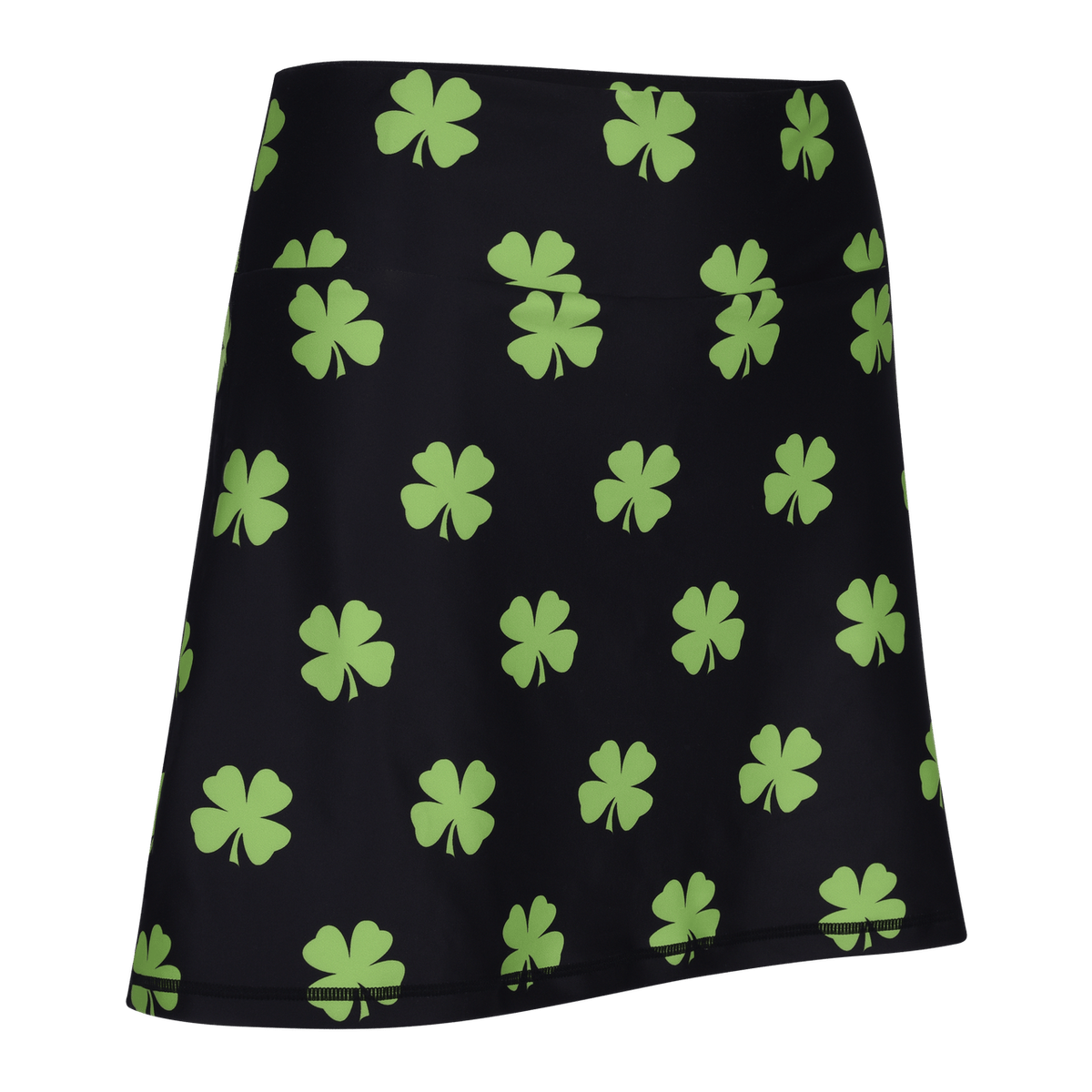 ReadyGOLF Four-Leaf Clover (Lime Green) women’s golf skort with lime-green clovers on black
