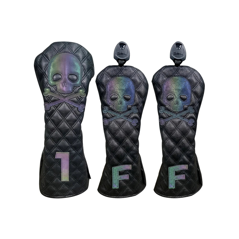 Golf Wood Cover PU Material For Driver Fairway Hybrid Waterproof Protector Cover Skull Pattern Soft Durable Golf Club Covers