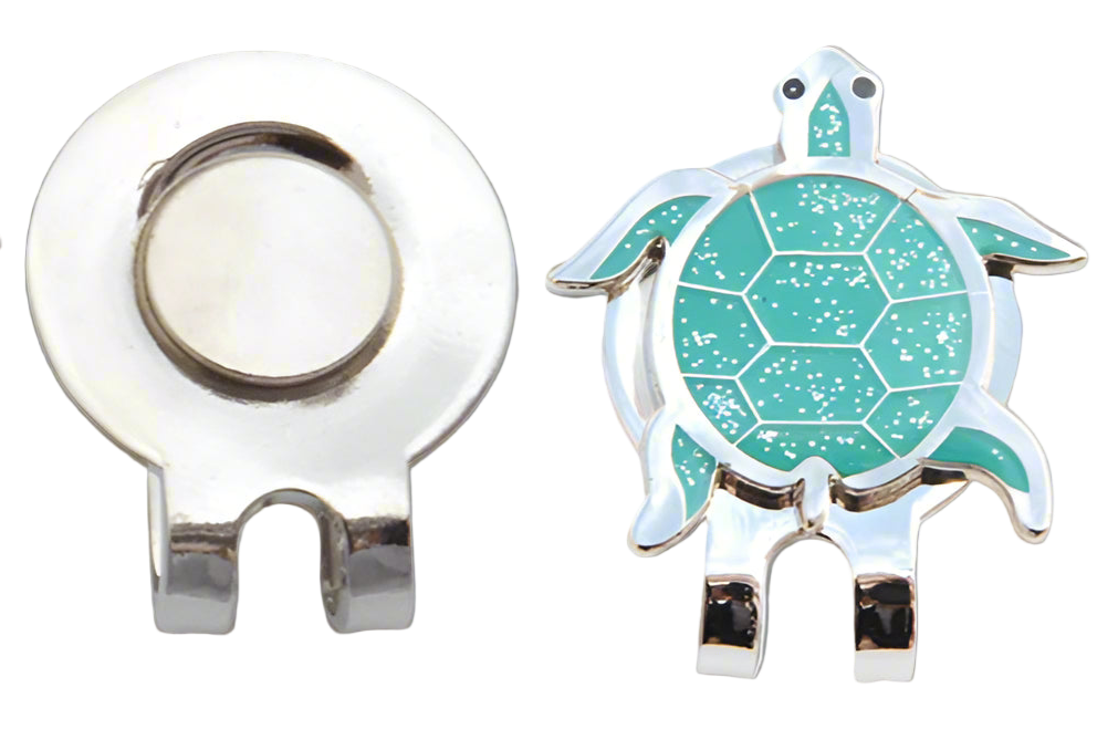 Turtle-shaped magnetic clip with a white background