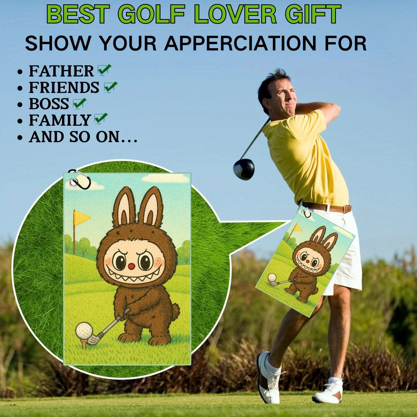 Labubu Golf Towel – Microfiber Mischief with Clip