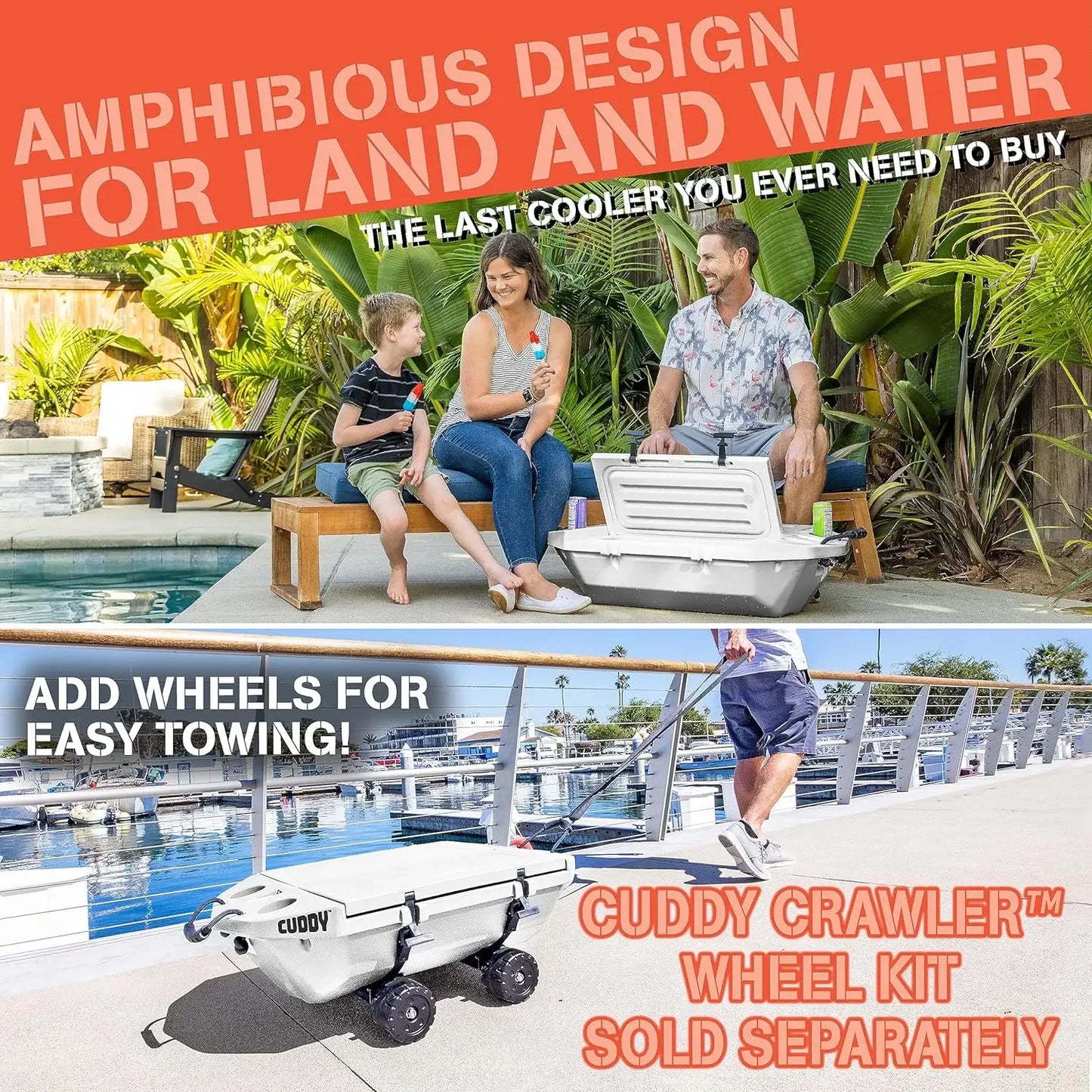 Cuddy Floating Cooler and Dry Storage Vessel – 40QT Amphibious Hard Shell Design - Multiple Color Options