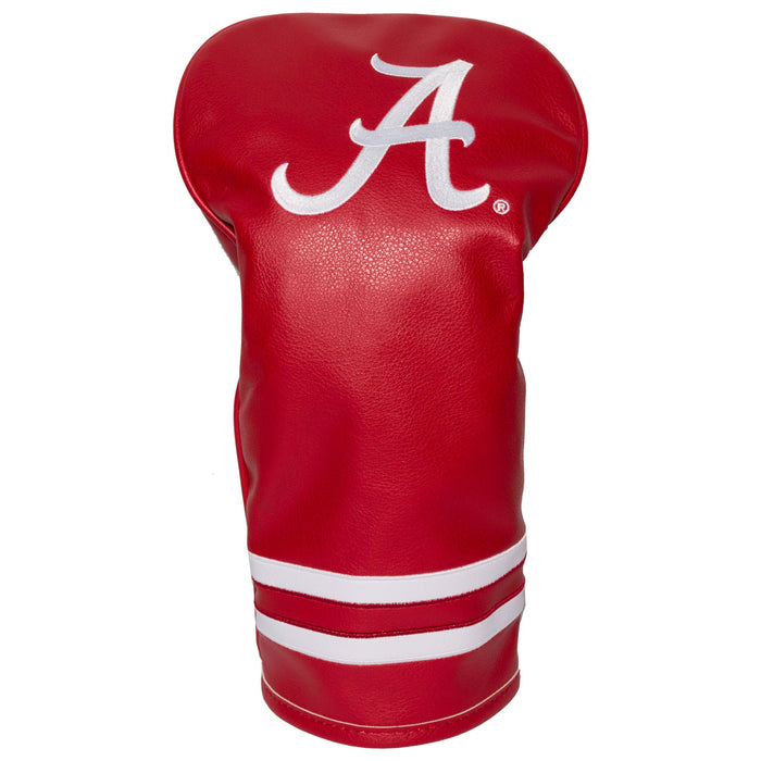 Red golf club head cover with a white 'A' logo on a white background