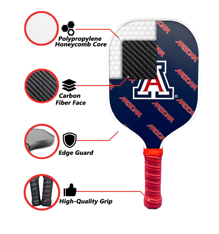 Arizona Wildcats Pickleball Paddle | Carbon Fiber Face | 12mm Core - Club Rehab