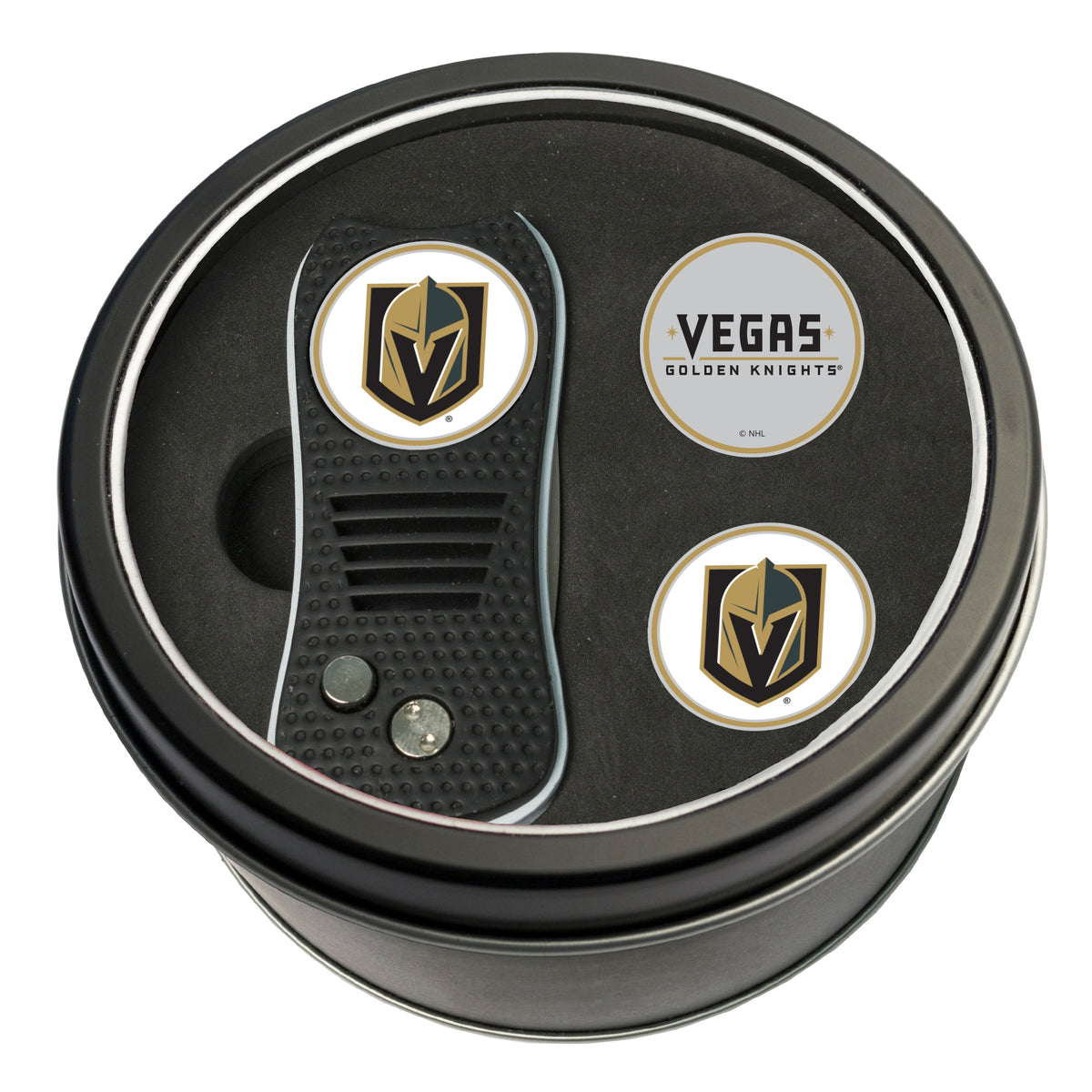 Vegas Golden Knights Switchblade divot tool and ball marker tin gift set