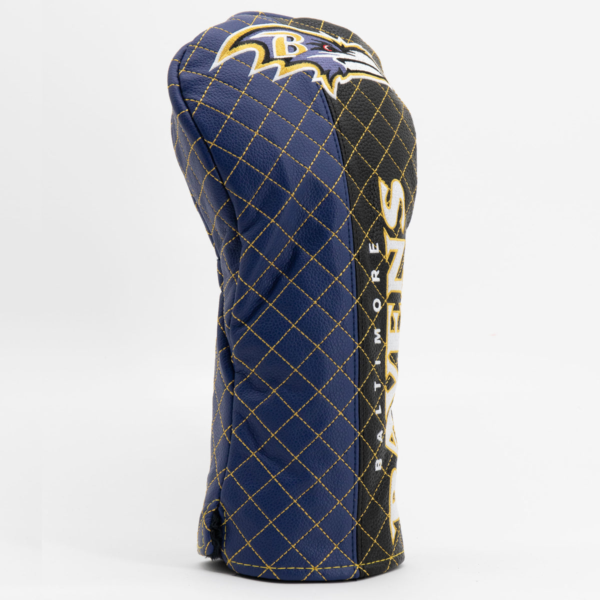 Baltimore Ravens Split Quilted Driver Headcover, angled view