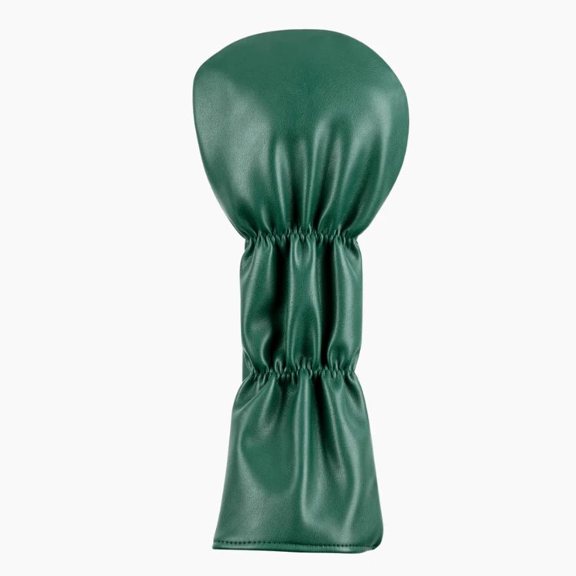 Green golf club head cover on a white background