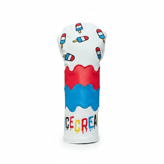 ed white and blue golf headcover set front view