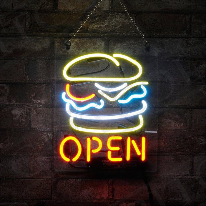 Burger Open Neon Signs - Club Rehab
