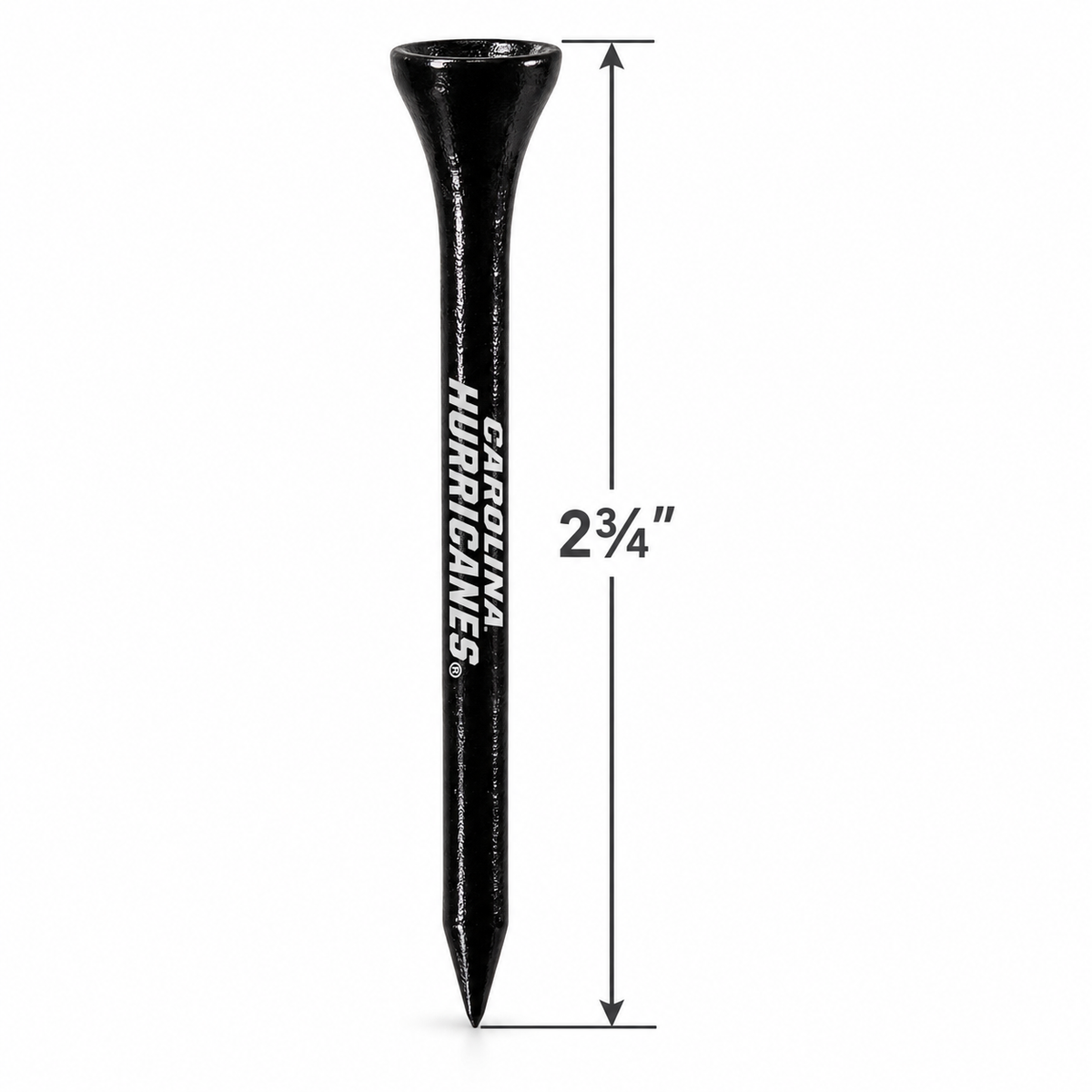 Black Carolina Hurricanes golf tee with a 2¾-inch height measurement.