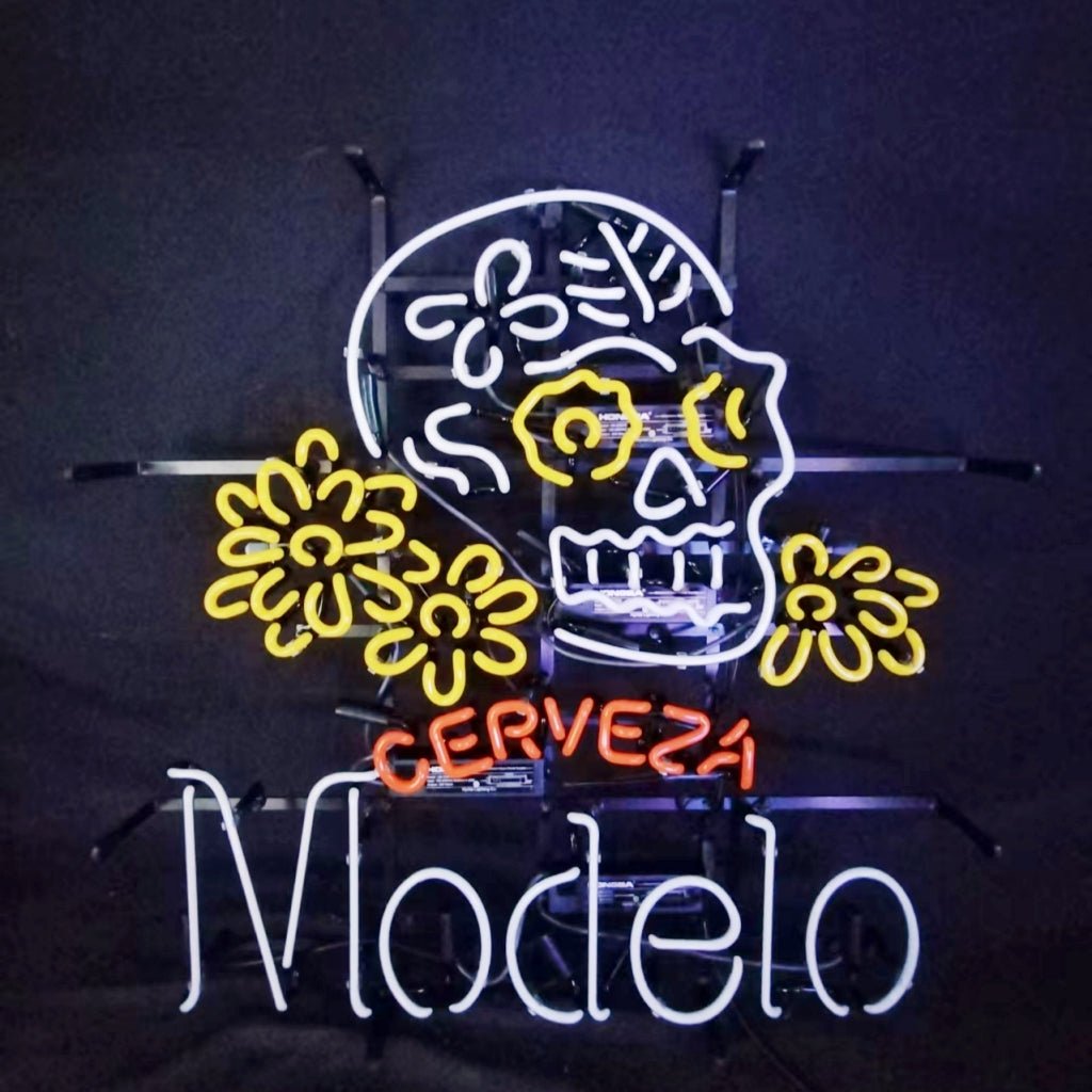 Cerveza Modelo Beer Skull Bone Neon Signs - Club Rehab