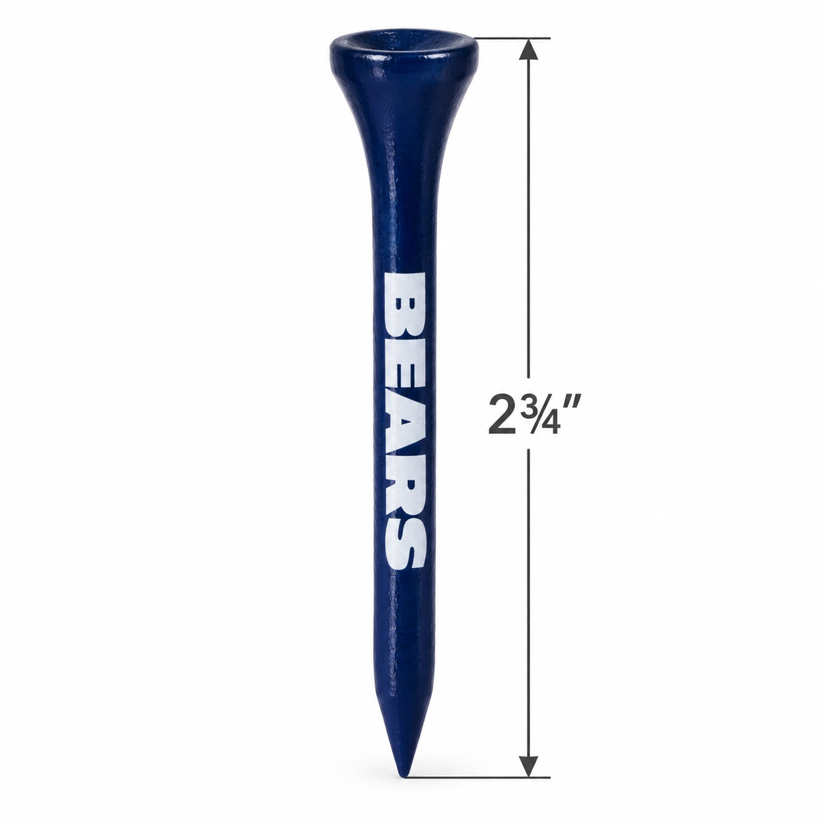 Navy Chicago Bears golf tee with a 2¾-inch height measurement.