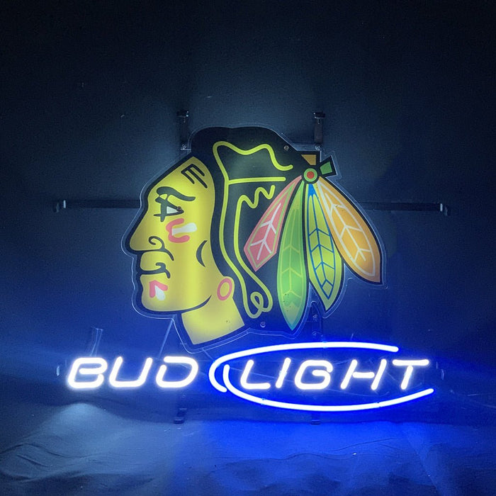 Chicago Blackhawks Hockey Bud Light Neon Signs Light - Club Rehab