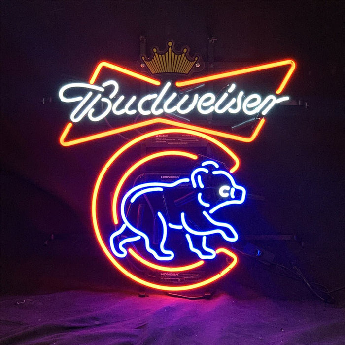 Chicago Cubs Budweiser Crown Neon Signs Light - Club Rehab