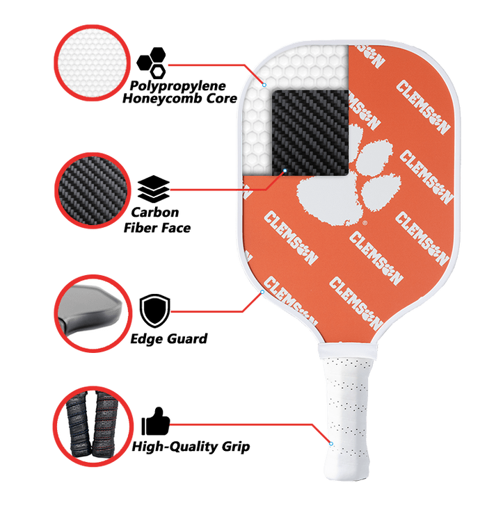Clemson Tigers Pickleball Paddle | Carbon Fiber Face | 12mm Core - Club Rehab