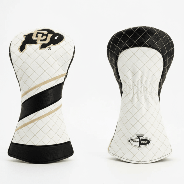 Two golf club head covers on a white background