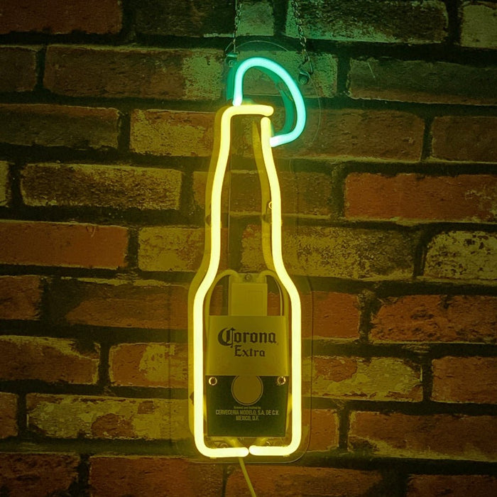 Corona Extra Bottle with Lime Neon Signs - Club Rehab
