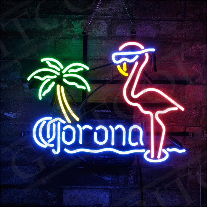 Corona Extra Flamingo Palm Tree Neon Light Sign - Club Rehab