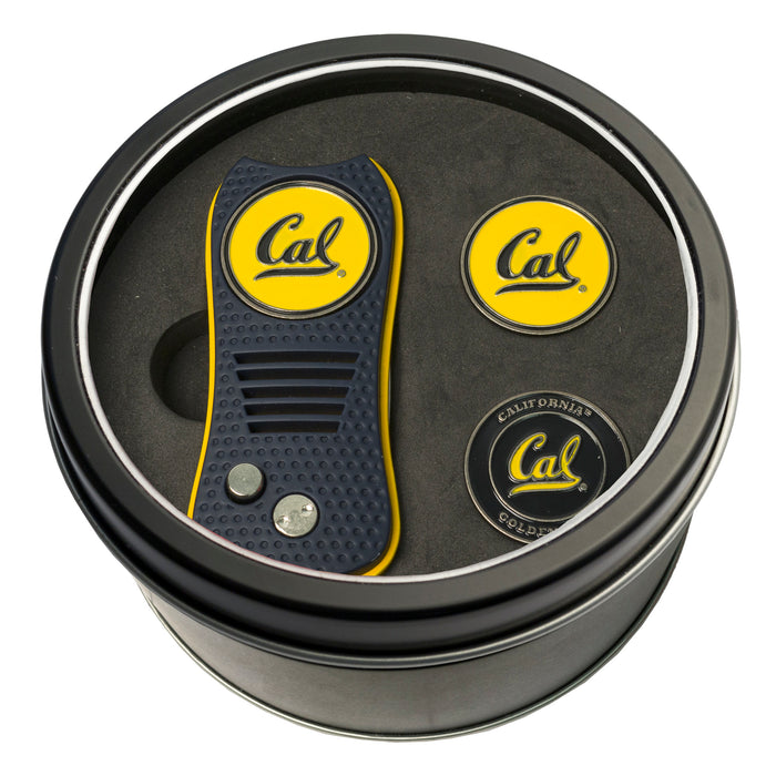UC Berkeley Switchblade divot tool and ball marker tin gift set