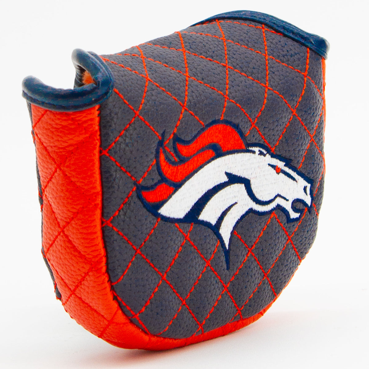 Denver Broncos Solid Mallet Putter quilted headcover, angled view