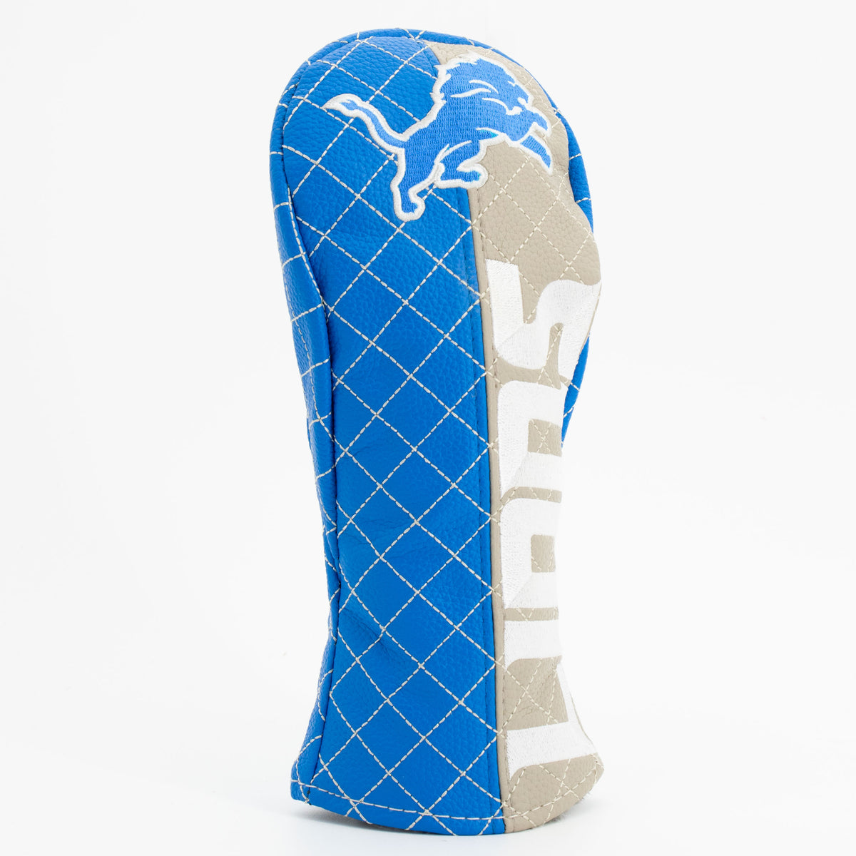 Detroit Lions Split Fairway quilted headcover, angled view