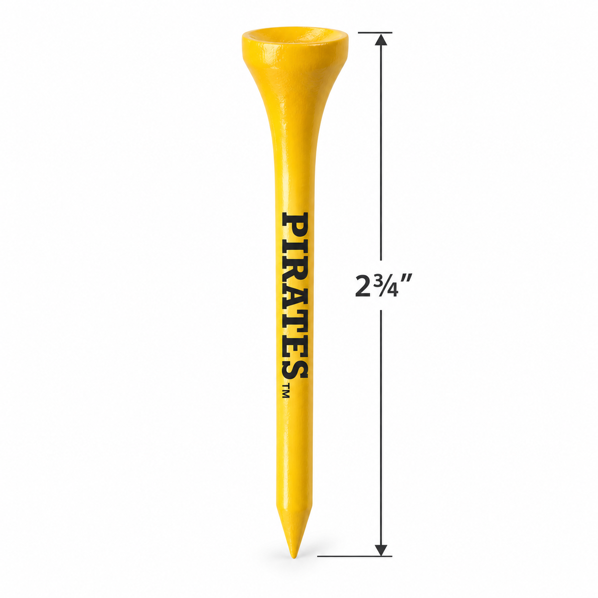 Yellow East Carolina Pirates golf tee with a 2¾-inch height measurement.
