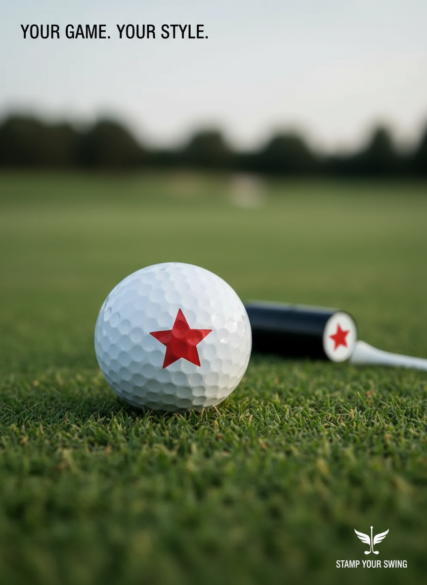 Golf ball with a red star on grass, golf club in background, 'Your Game. Your Style.' text above.