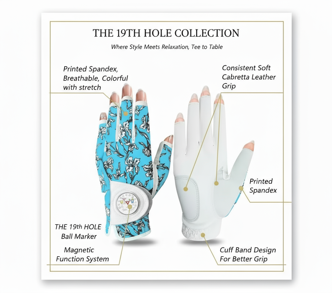 Women’s All-Weather Golf Glove with Ball Marker – Stylish Half-Finger Design