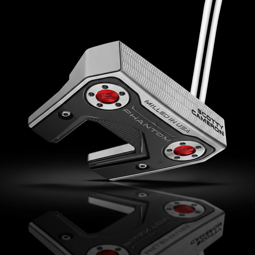 Scotty Cameron golf putter head on a black background