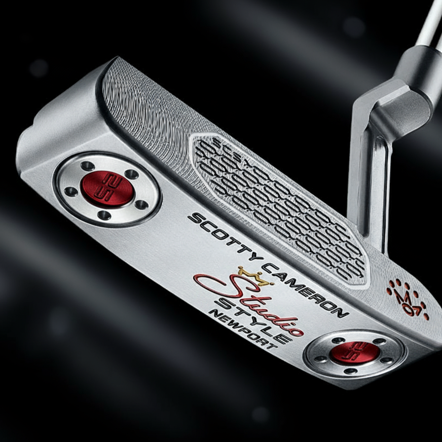 Scotty Cameron golf putter with visible branding on a dark background