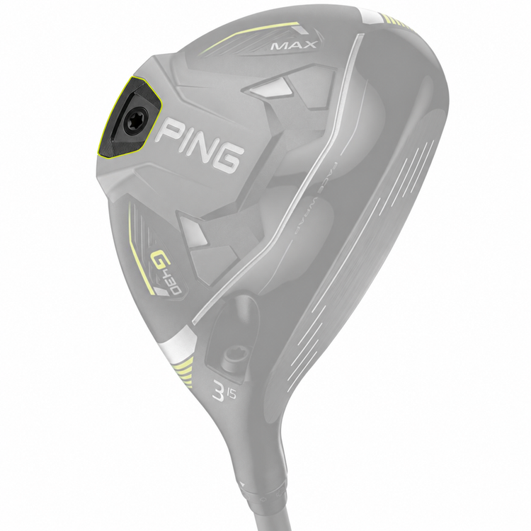 Rear sole-weight port shown on PING G430 MAX fairway wood. Fairway example.