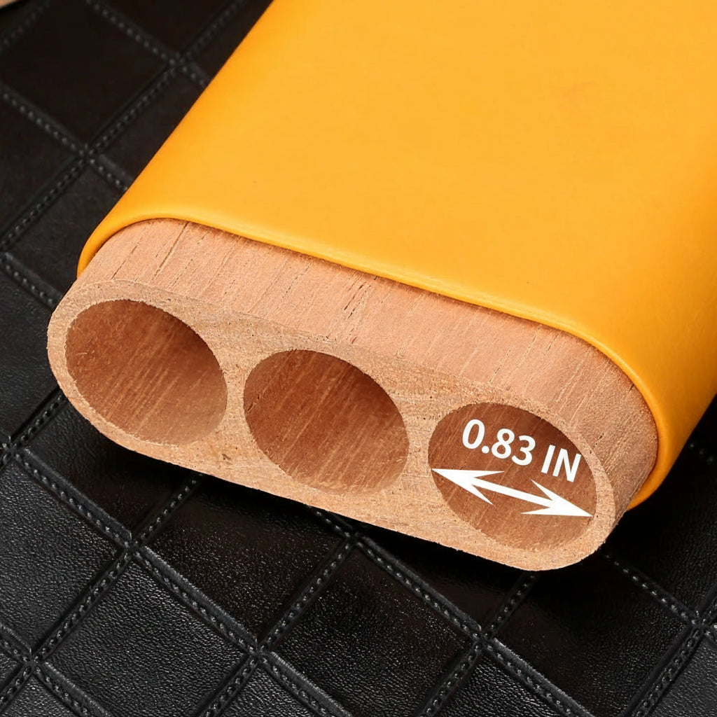 Cedar wood tube interior close-up showing 0.83 inch diameter cigar cavities