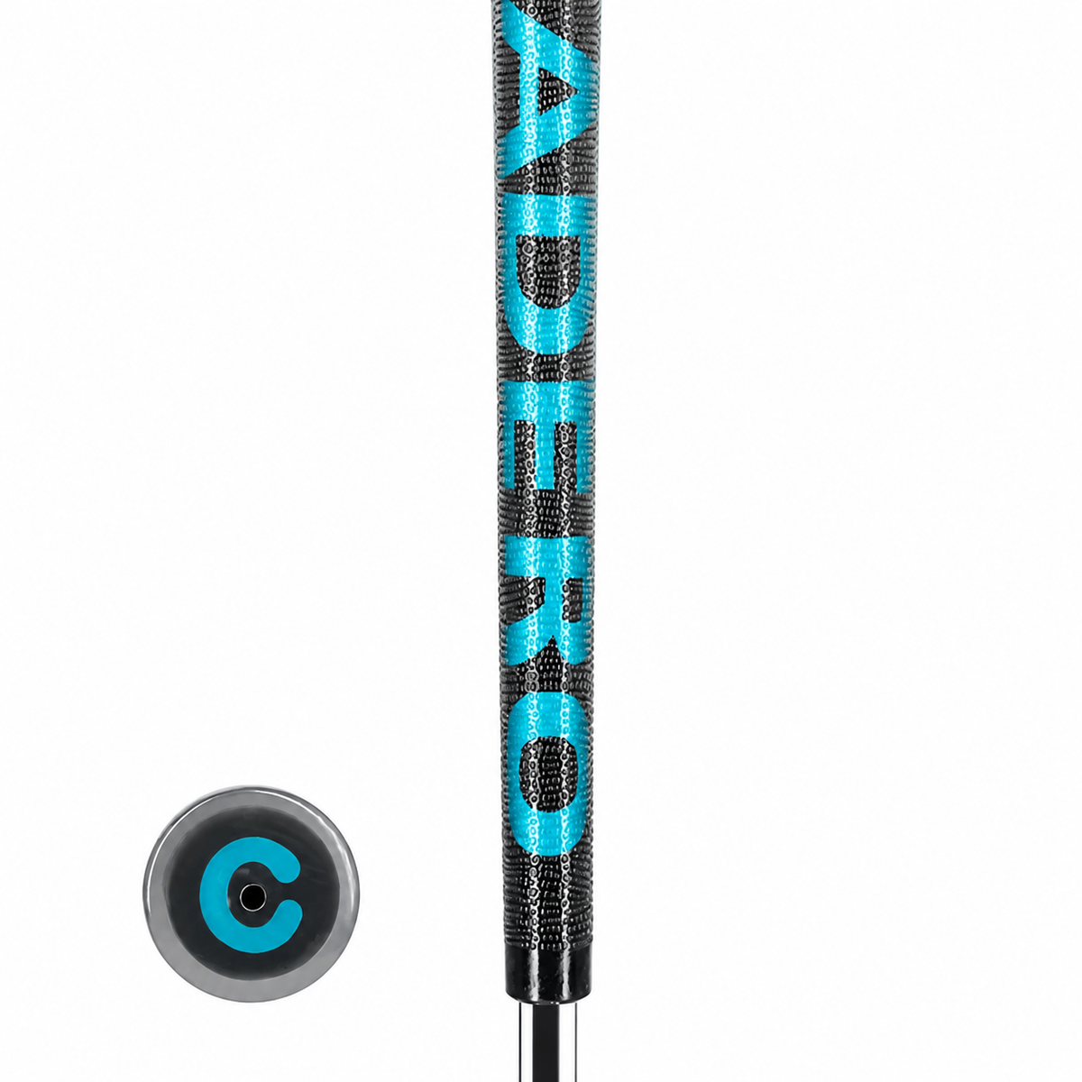 GeoLeap Crystal Clear Golf Grip, Black/Blue, on a white background