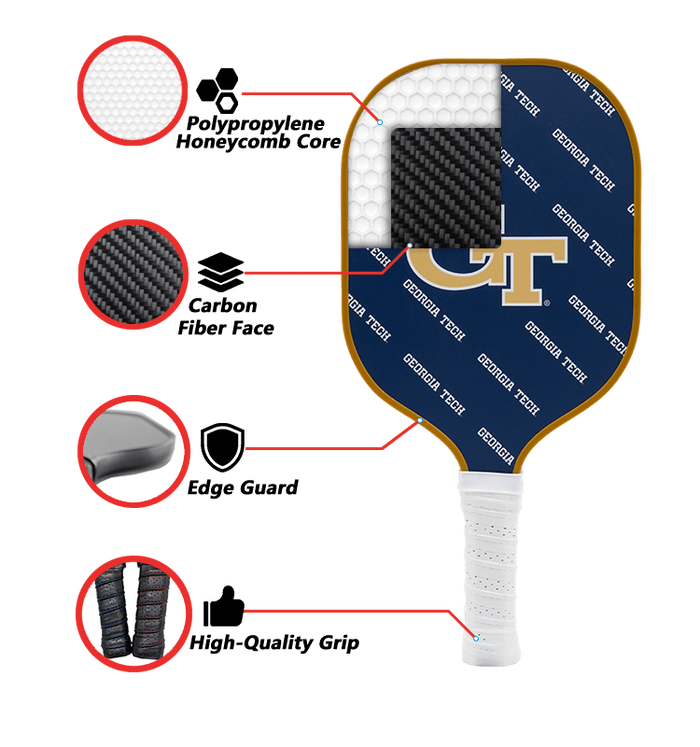 Georgia Tech Yellow Jackets Pickleball Paddle | Carbon Fiber Face | 12mm Core - Club Rehab