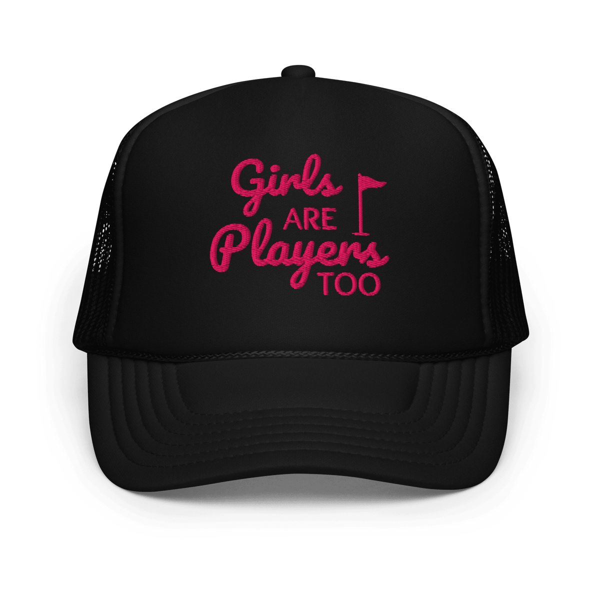 Girls Are Players, Too Embroidered Golf Trucker Hat - Black - Club Rehab