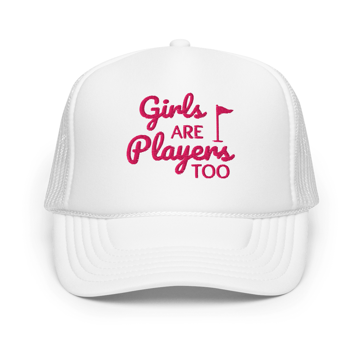 Girls Are Players, Too Embroidered Golf Trucker Hat - White - Club Rehab