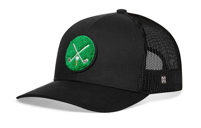 Golf Trucker Hat Chenille | Black Club X Snapback - Adjustable - Club Rehab