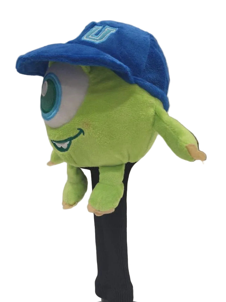 Green monster hybrid headcover with blue cap and black sock sleeve left side