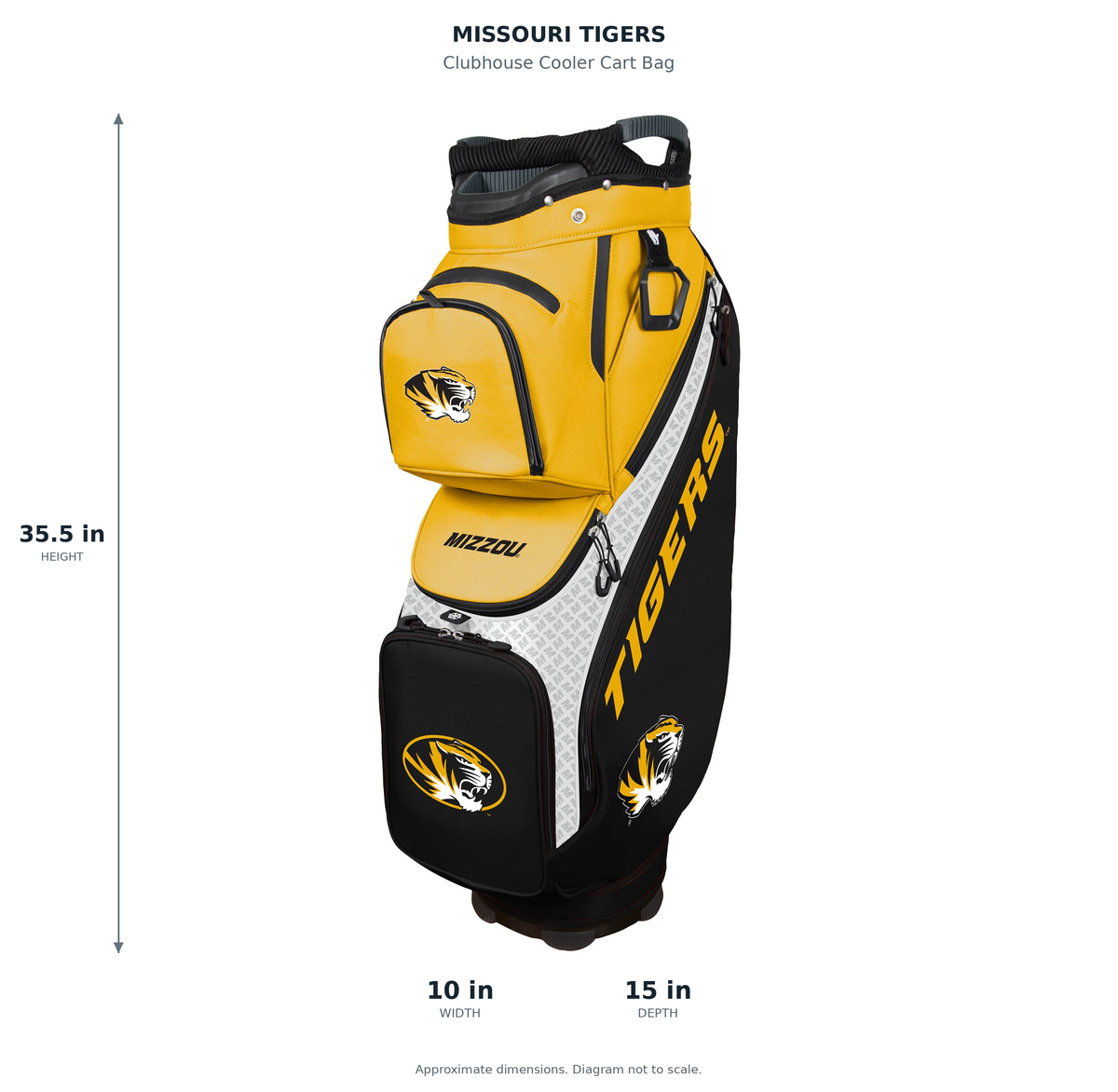 Missouri Tigers Clubhouse Cooler Cart Bag - approximate dimensions