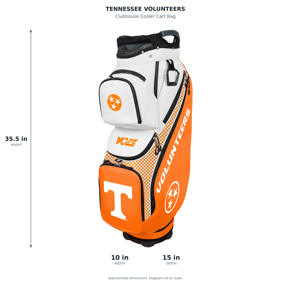 Tennessee Volunteers Clubhouse Cooler Cart Bag - approximate dimensions