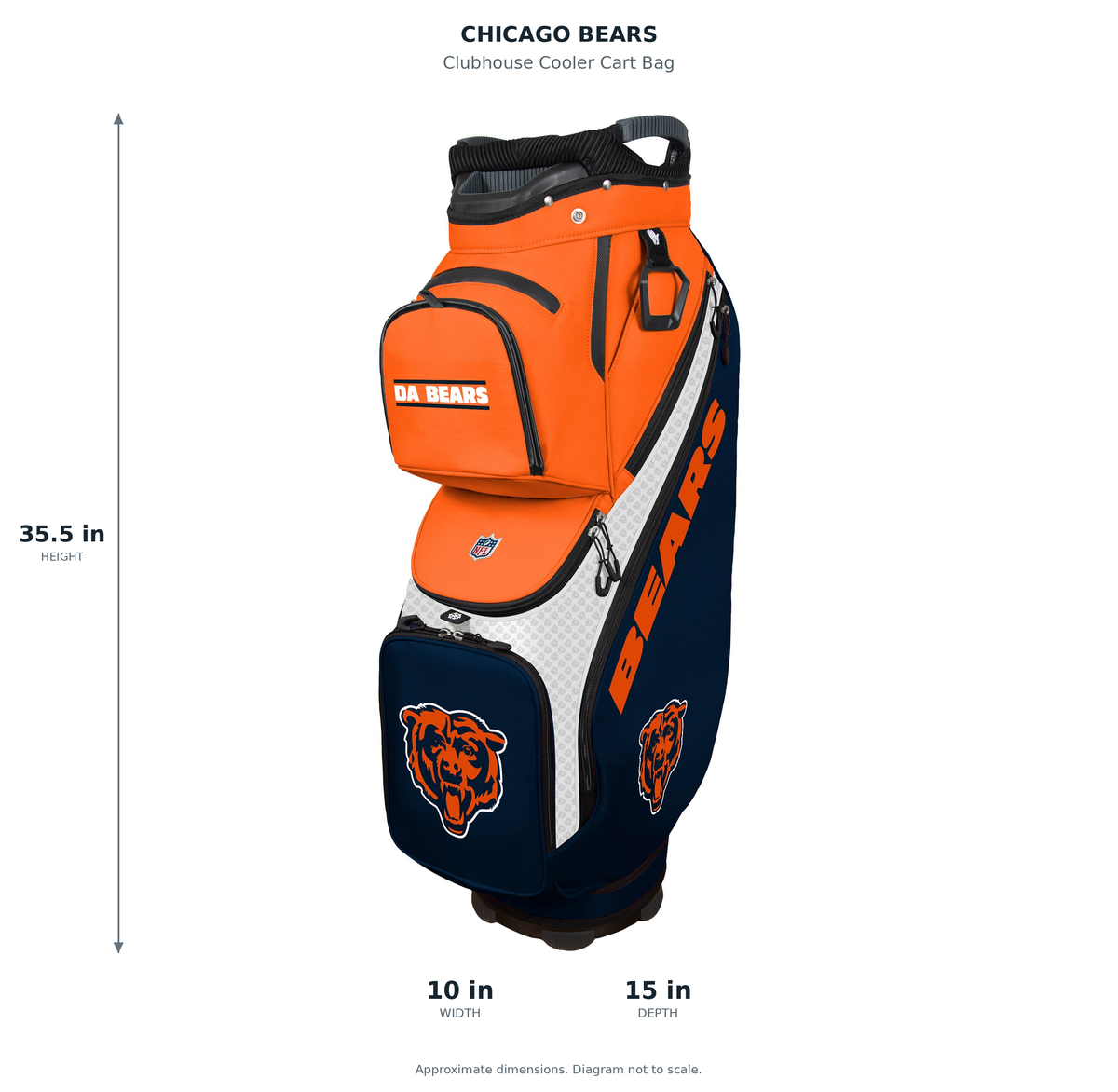 Chicago Bears Clubhouse Cooler Cart Bag - approximate dimensions