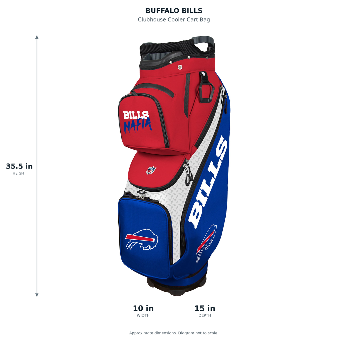 Buffalo Bills Clubhouse Cooler Cart Bag - approximate dimensions