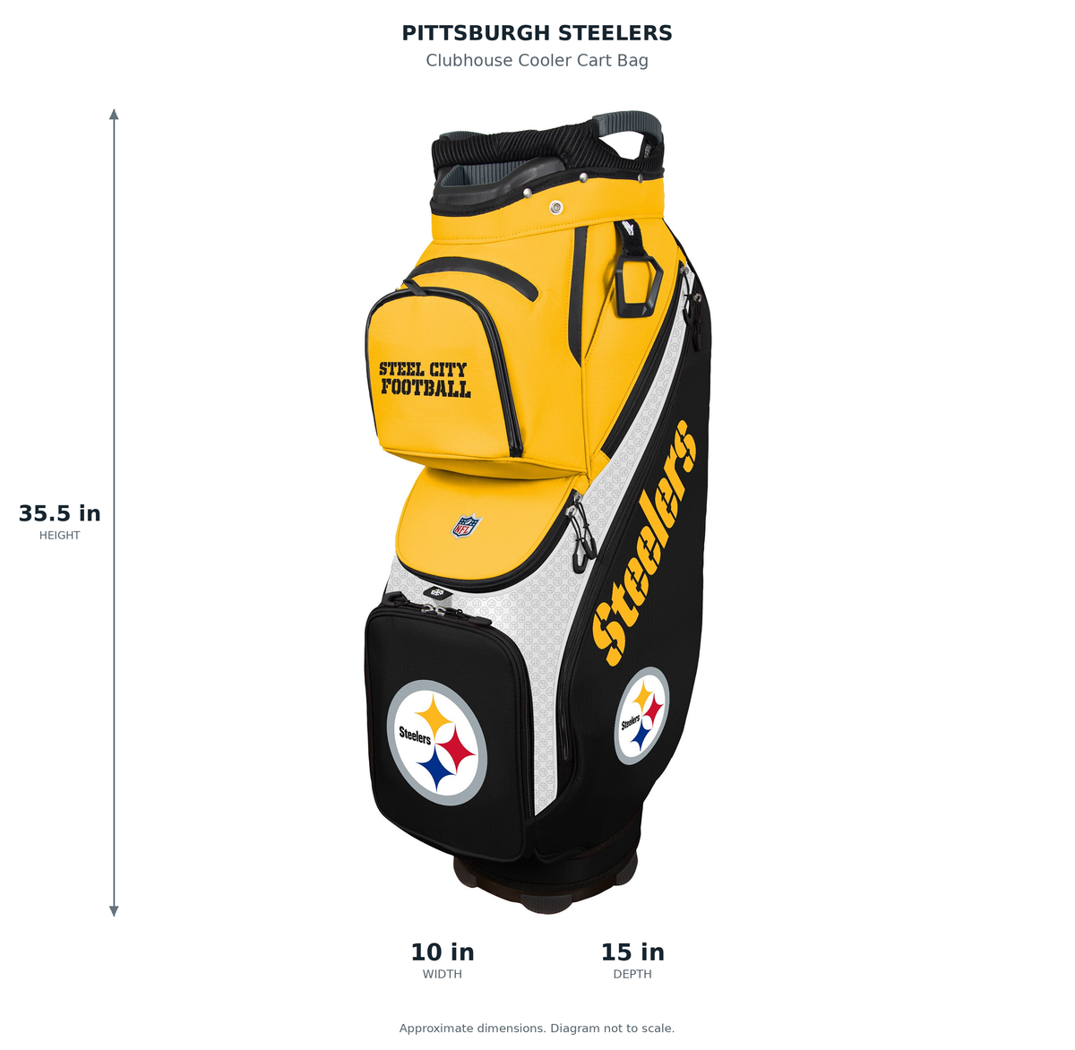 Pittsburgh Steelers Clubhouse Cooler Cart Bag - approximate dimensions