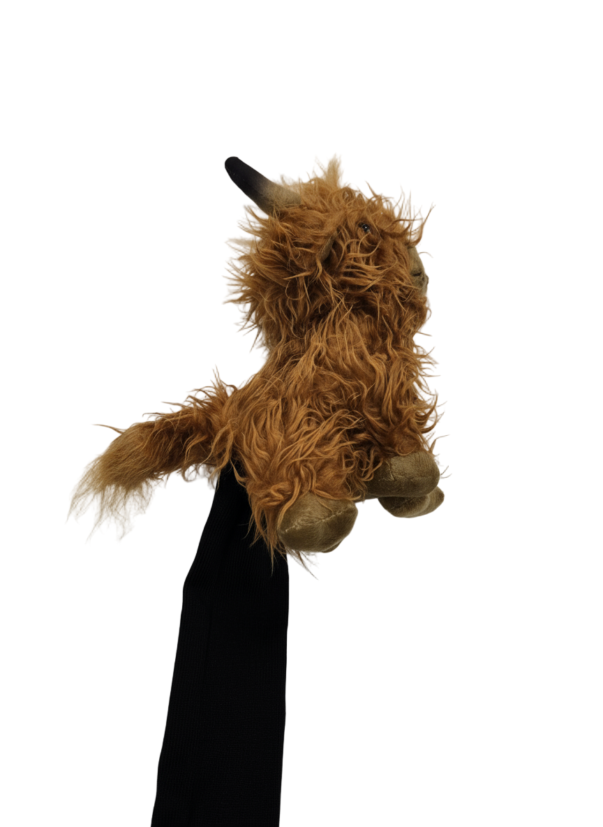 Highland cow head cover with awhite background