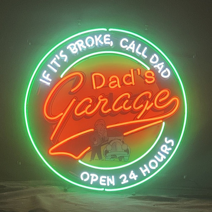 If It's Broken, Call Dad Dad's Garage Open 24 Hours Neon Sign Light - Club Rehab