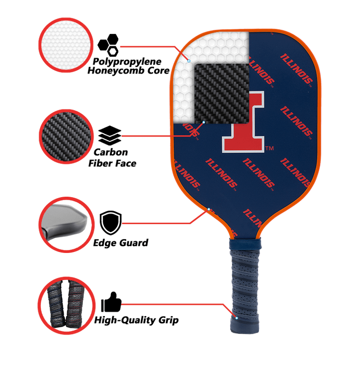 Illinois Fighting Illini Pickleball Paddle | Carbon Fiber Face | 12mm Core - Club Rehab