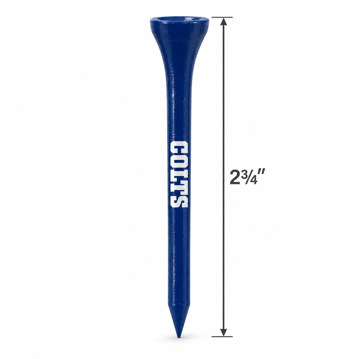 Indianapolis Colts golf tee with a 2¾-inch height measurement.